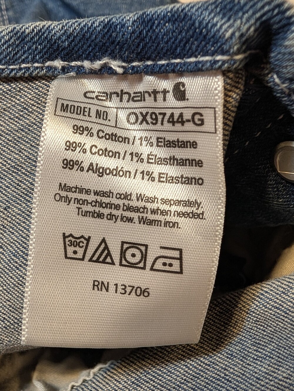 Carhartt Rugged Flex Denim Shortalls with Bib Pocket Size 5 - Picture 4 of 9